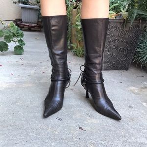 Dark brown Gucci horse-bit leather boots